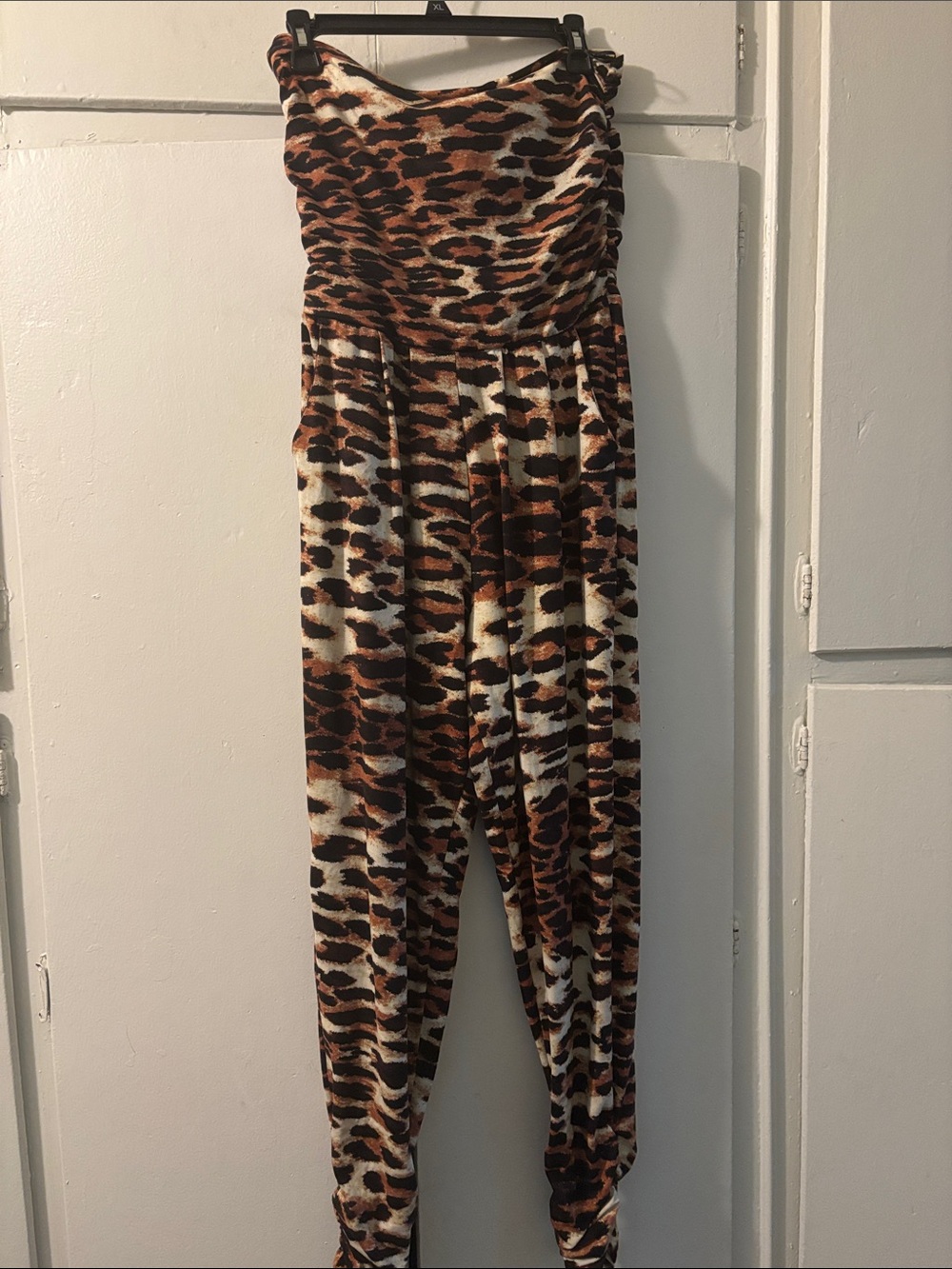 Strapless Animal-Print Jumpsuit in Brown Multi
